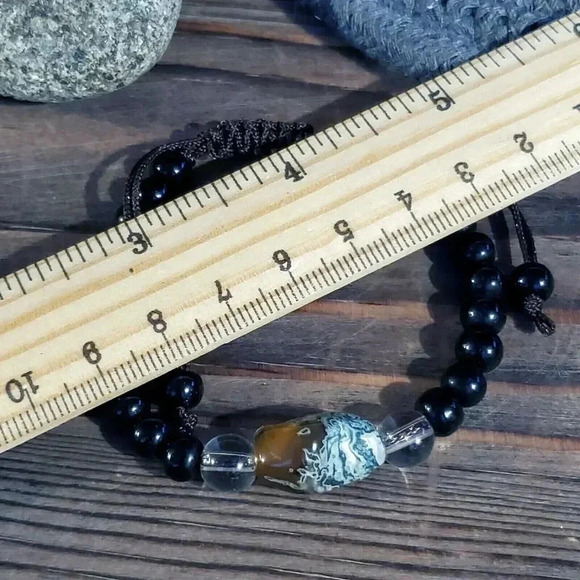 Handcrafted Tibetan Moss Agate Black Beads Healing Energy Gemstone Bracelet - Picture 5 of 6